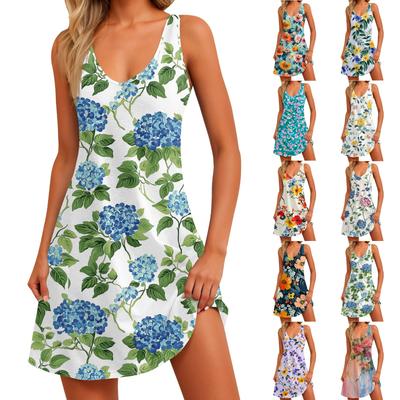 Damenkleid mit Blumendruck, Weste, Rock mit Taschen, Strandrock, Westenrock mit V-Ausschnitt