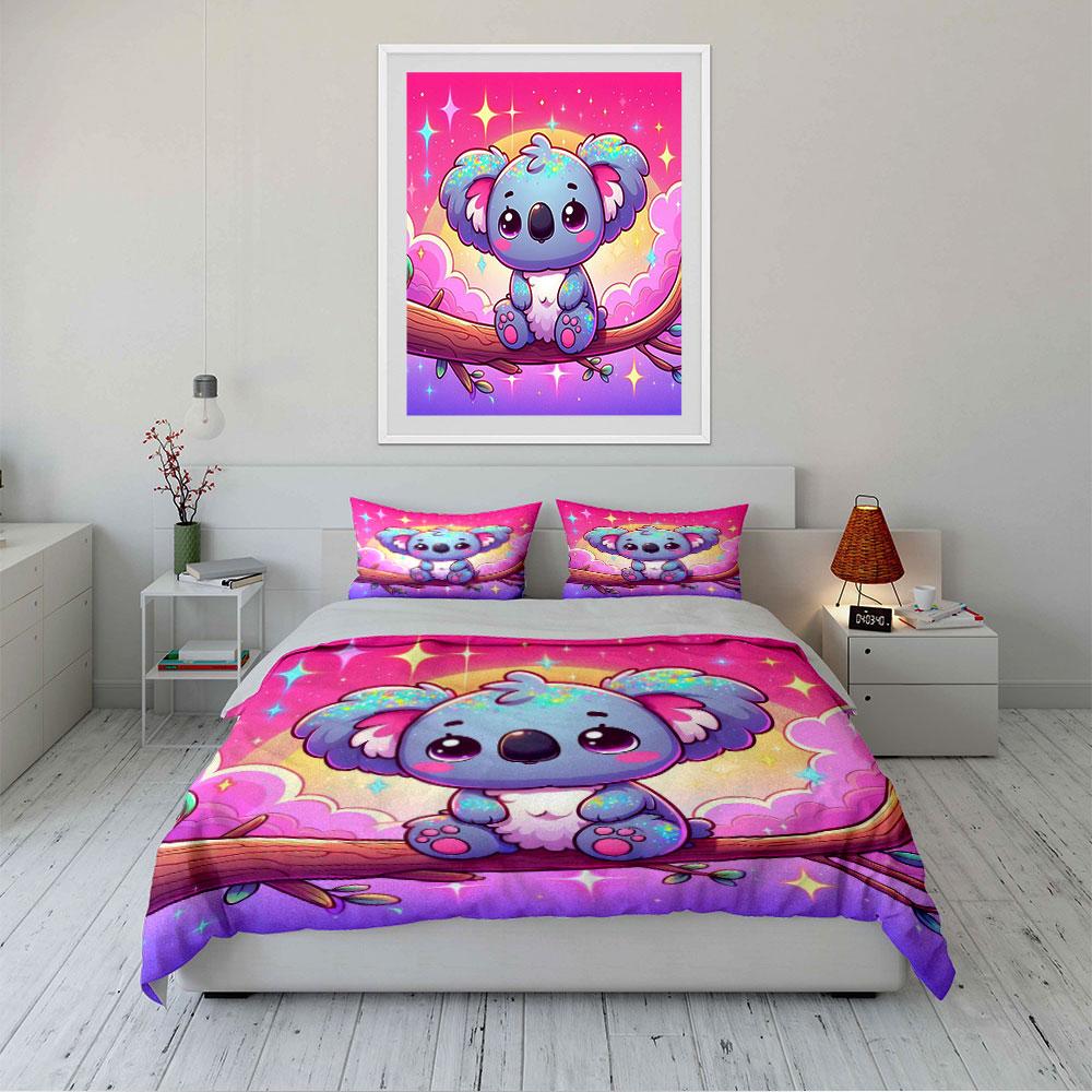 Süßes Glitzer-Koala-Bettwäscheset Bettwäsche Bettbezug-Set Bettbezug Kissenbezüge (1 * Bettbezug 2 * Kissenbezüge, ohne Bettdecke)