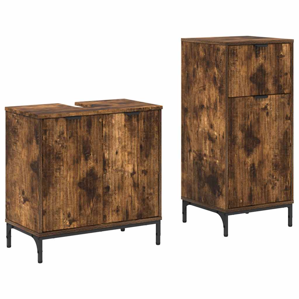 Bathroom Furniture Set with Drawers 2 pcs Smoked Oak