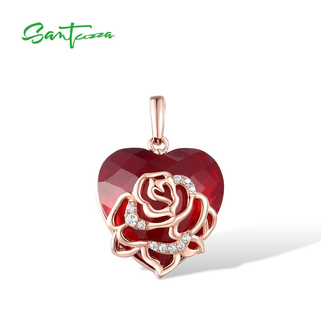 Silver Pendant for Women Pure 925 Sterling Silver Red Stones White CZ Romantic Rose Heart Pendant Gifts Fine Jewelry