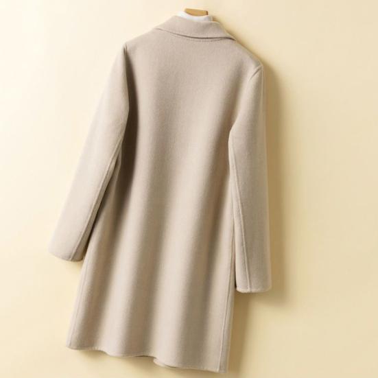 Women's Wool Blend Coat Single Breasted Mid-Length Pea Coat Notch Lapel Trench Coat Fall Winter Outerwear