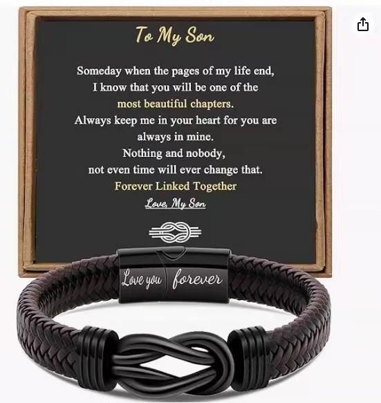 Men's Magnetic Black Twist Stainless Steel and Woven Leather Bracelet