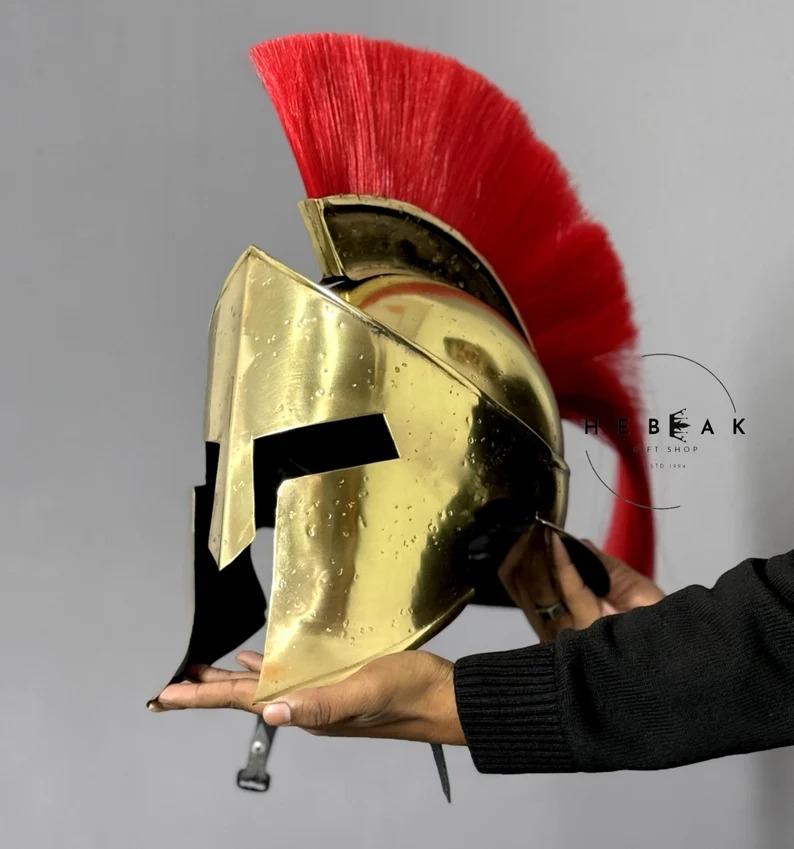 

Spartan Helmet with Red Plume: King Leonidas Cosplay, Larp Helmet золотий