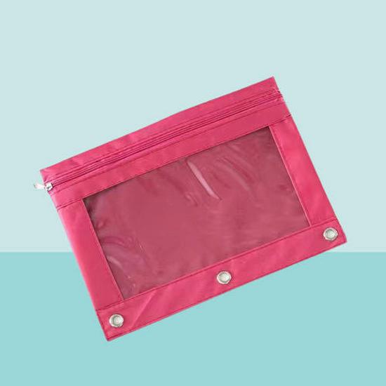 Oxford Cloth B5 Eyelet Ring Binder with Transparent Pencil Case and Three-Hole Double Zipper