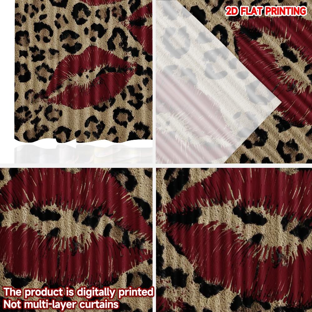 Set Of 2 Modern Leopard Lips Curtains Digital Printing Bold Animal Print Red Yellow Brown Background Living Room Curtain Polyester Ideal For Area