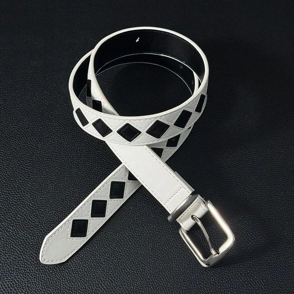 Black White Punk Women Men Belt PU Leather Y2K Retro Pin Buckle Belt Hip Hop Cross Pattern Streetwear Waist Belt For Jeans