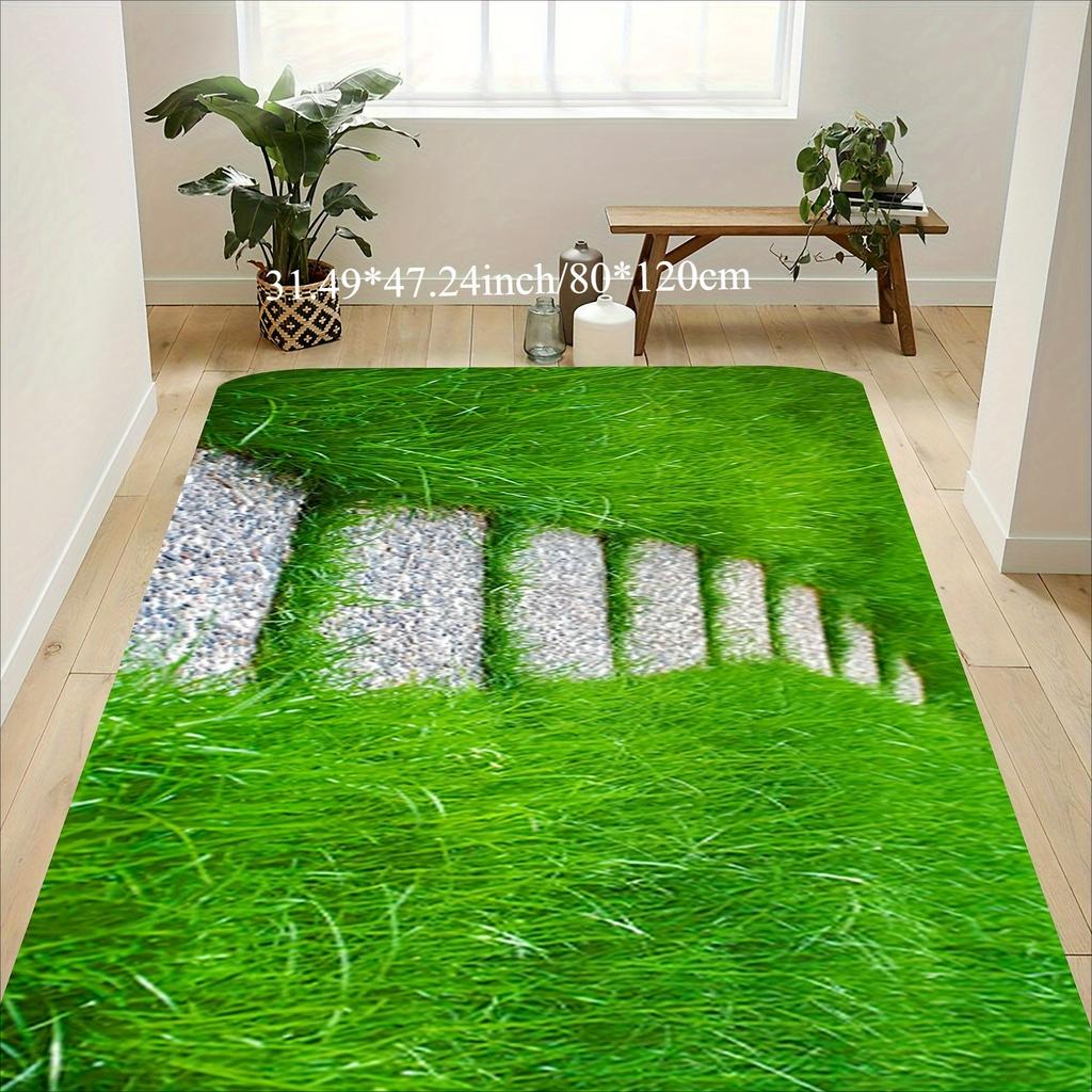 3D Grass Pathway Rug: Bring Nature Indoors with Realistic Lawn Mat - Ideal for Modern Living Spaces | Eco-Friendly Flooring