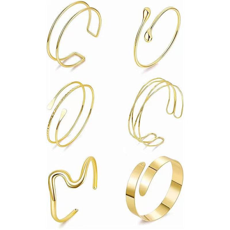 Geometric Metal Arm Bangle Set: Adjustable, Hollow, Exaggerated Design for Women
