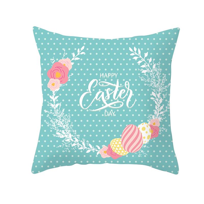 Easter Peach Velvet Cushion Cover Lake Blue Series Rabbit Egg Print Cushion Cover
