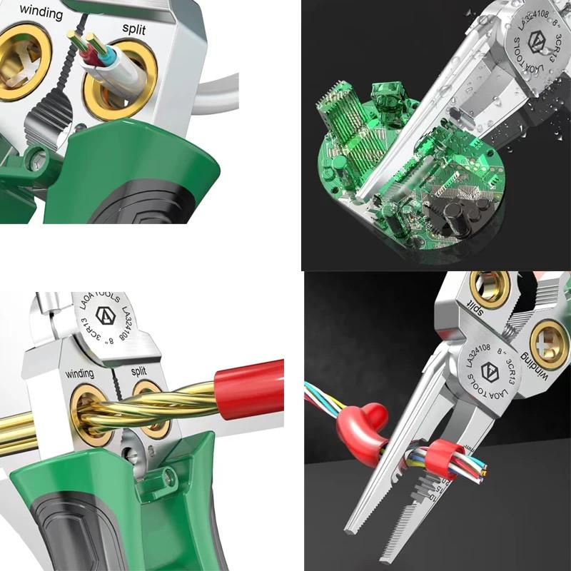 8-in-1 Multi-function Electrician Pliers with Electrical Measurement Hand Tools Stainless Steel Wire Stripping Needle Nose Pliers