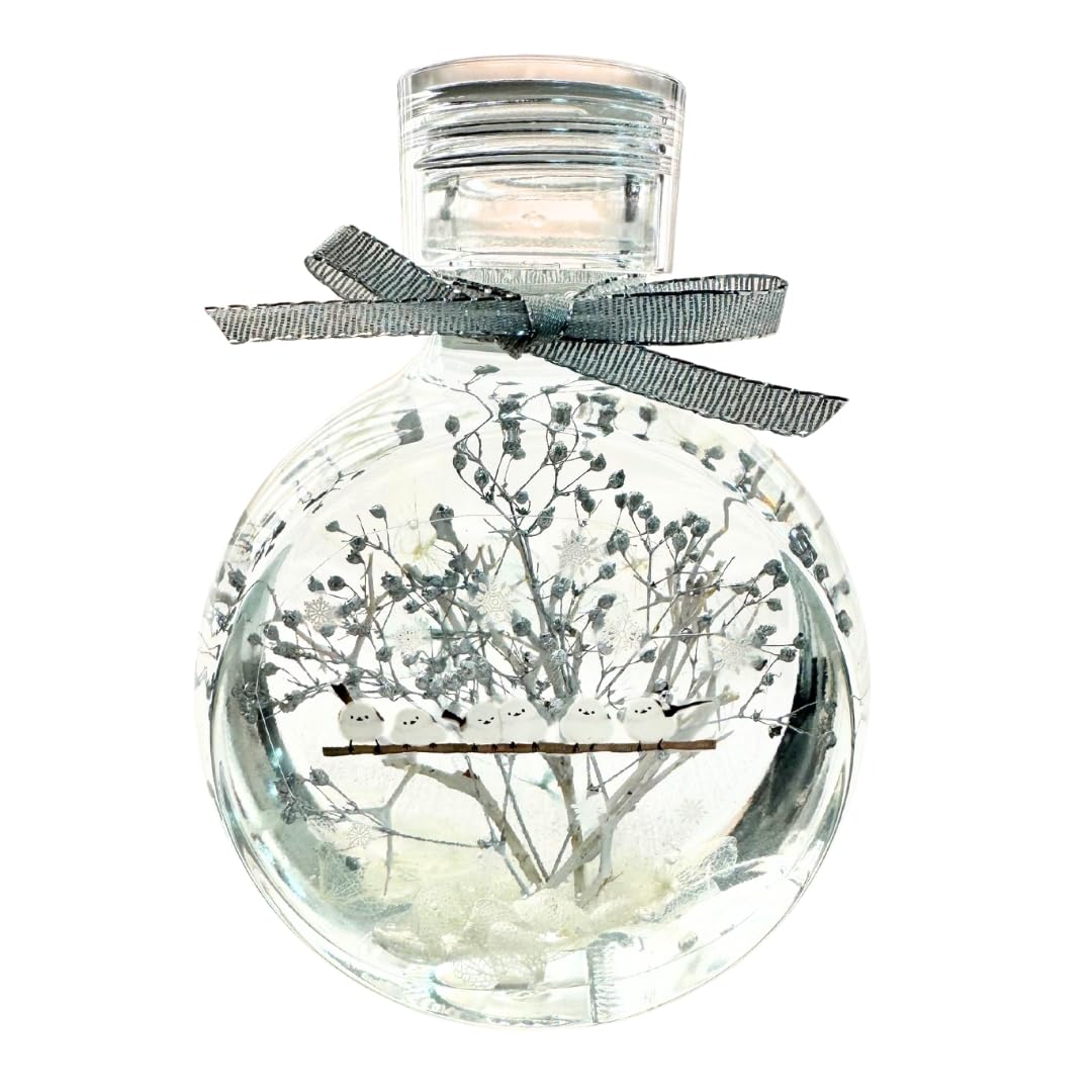 

Tits in a Winter Herbarium featuring preserved and dried snow Hokkaido wild and a relaxing glass bottle for home decor and Bottle 8cm wide x deep x белый