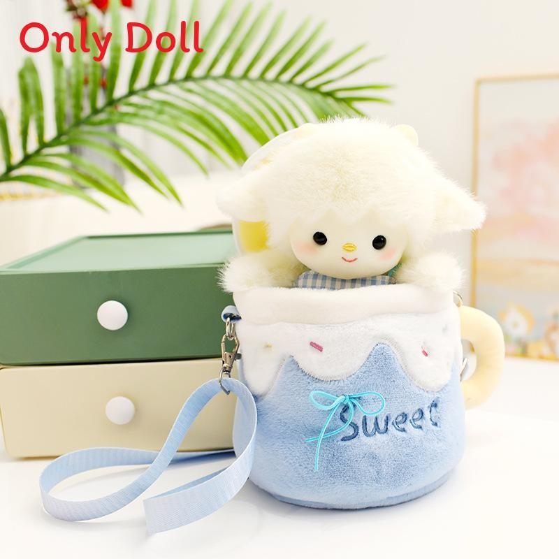 Cup Cartoon Cute Design Sheep Plush Toy Doll Children Crossbody Bag For Gift