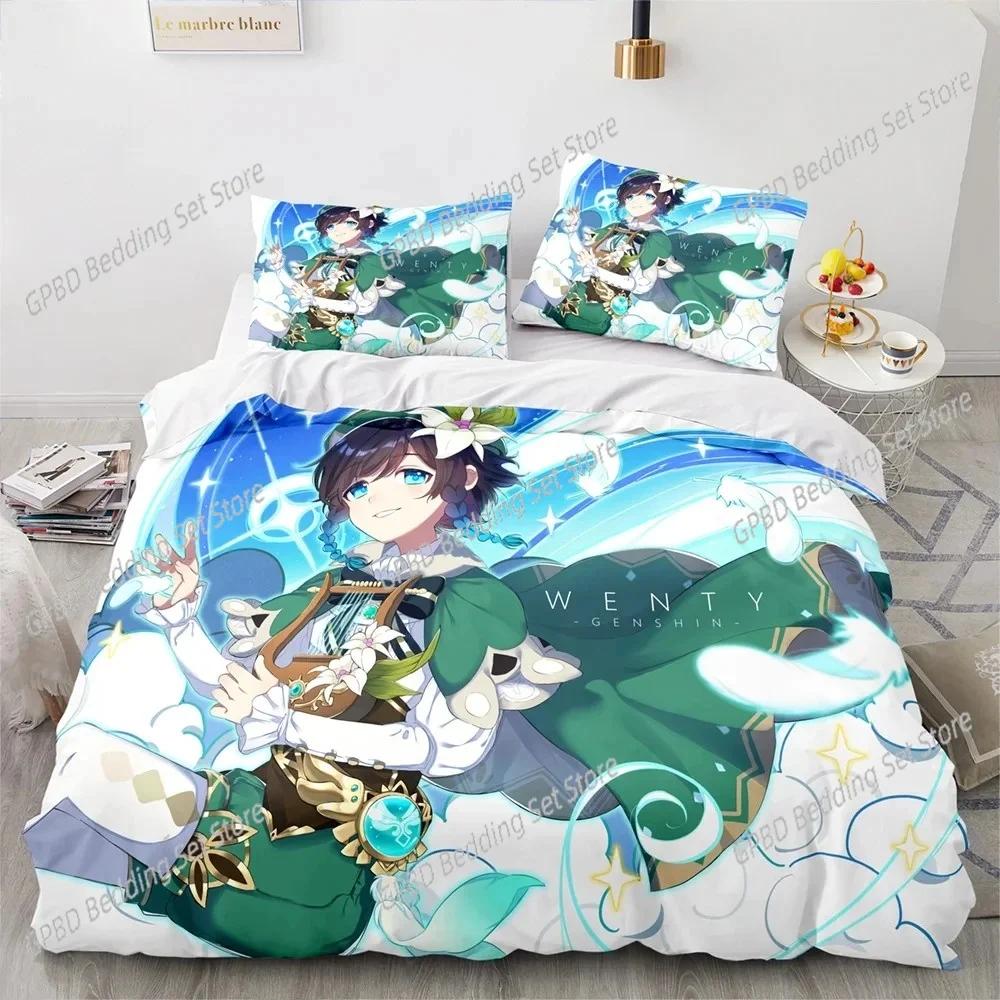Genshin Impact Bedding Set Game 3d Print Bed Linen Quilt Soft Duvet Cover Sets Home Textile Queen King Size Girl Boys Room Decor