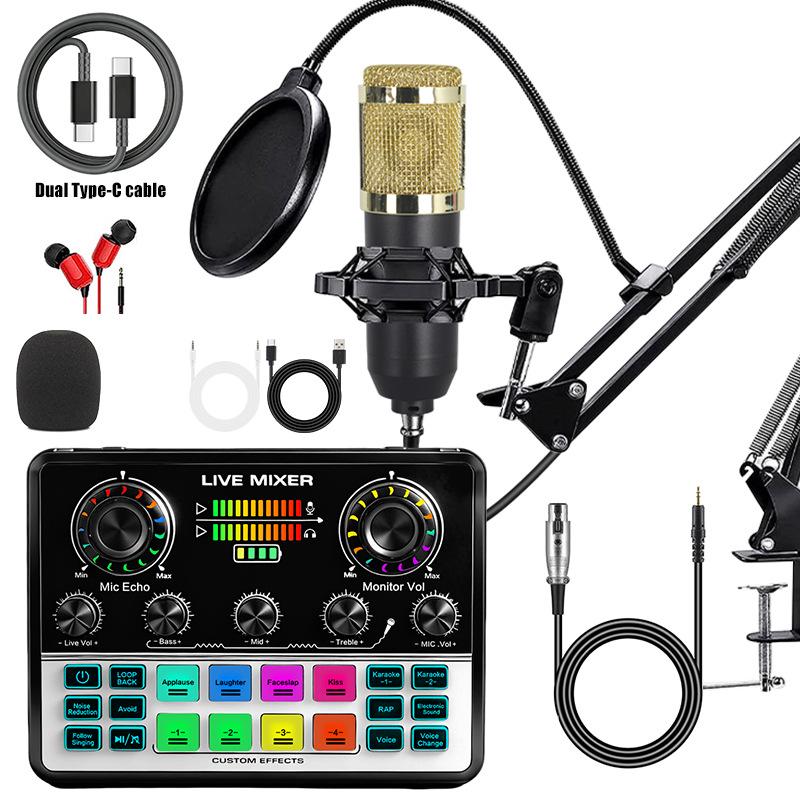 Mobile Phone Sound Card Type-C Converter & Microphone Set for English Podcasting & Live Broadcasts - F998