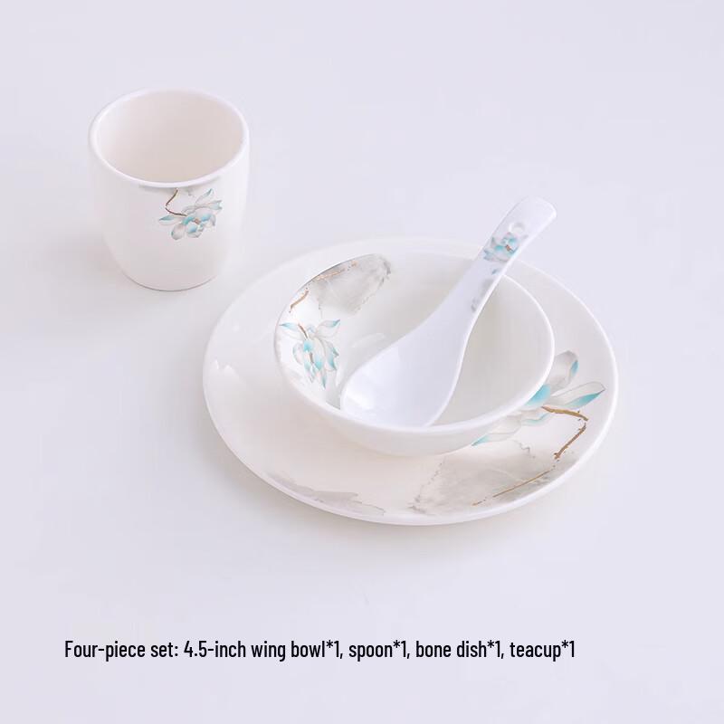 

Tangyu Ceramic Lotus Teacup 4-Piece Tableware Set