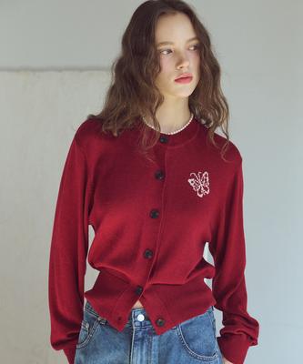Cpgn Studio Butterfly Crop Knit Cardigan Deep Red
