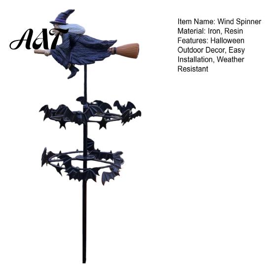 Metal Resin Wind Catchers Witch Garden Spinner, Halloween Statue Stake, Spooky Bats Themed Outdoor Decor And Spinner for Yard Art Lawn Pathway