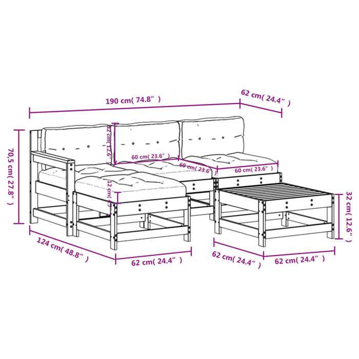 VidaXL Garden Lounge Set with Cushions 5 Pcs, Sofas with Backrest and Armrest, Furniture Set with Coffee Table Patio 3186065