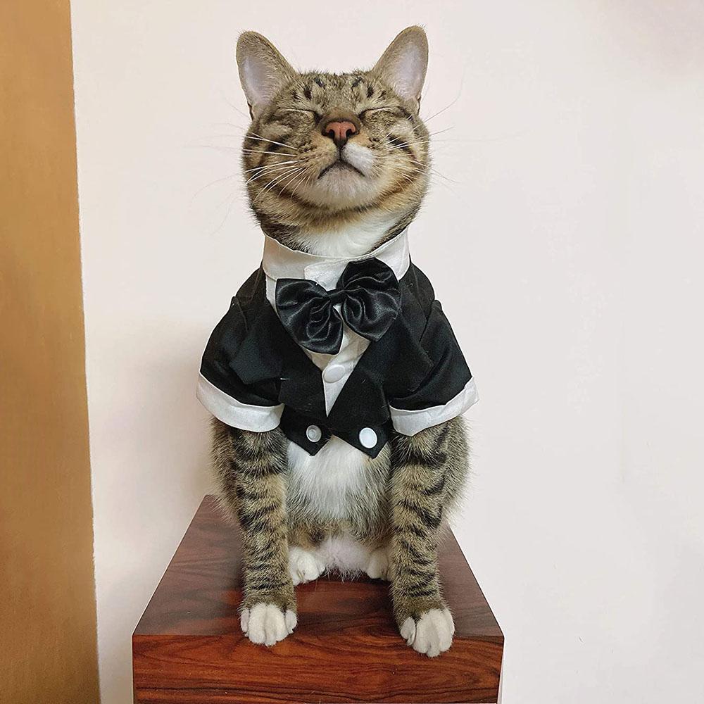 Dog Tuxedo Costume Formal Shirt Dog Wedding Black Jacket Suit Pet Puppy Prince Ceremony Bow Tie Suit Small Dogs Cats Clothes