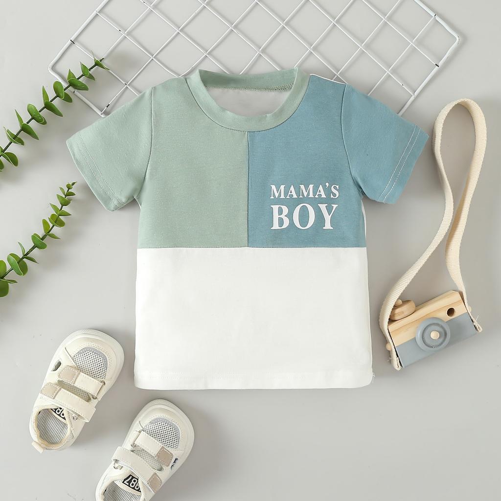 Boys' Set Summer Children's Casual Color-blocked Short-sleeved Letter T-shirt and Shorts
