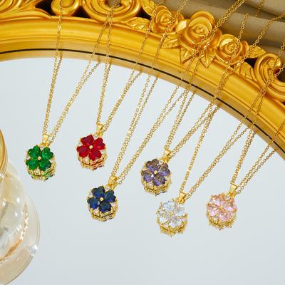 Colorful Necklace Simple Love Four-leaf Clover Zircon Pendant Necklace for Women