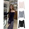 Desire Sexy Silm Slimming and Shoulder Hollow Long Sleeves T-shirt Women's Clothing Early Autumn Niche Design Easiest for Match Bottoming Shirt Tops