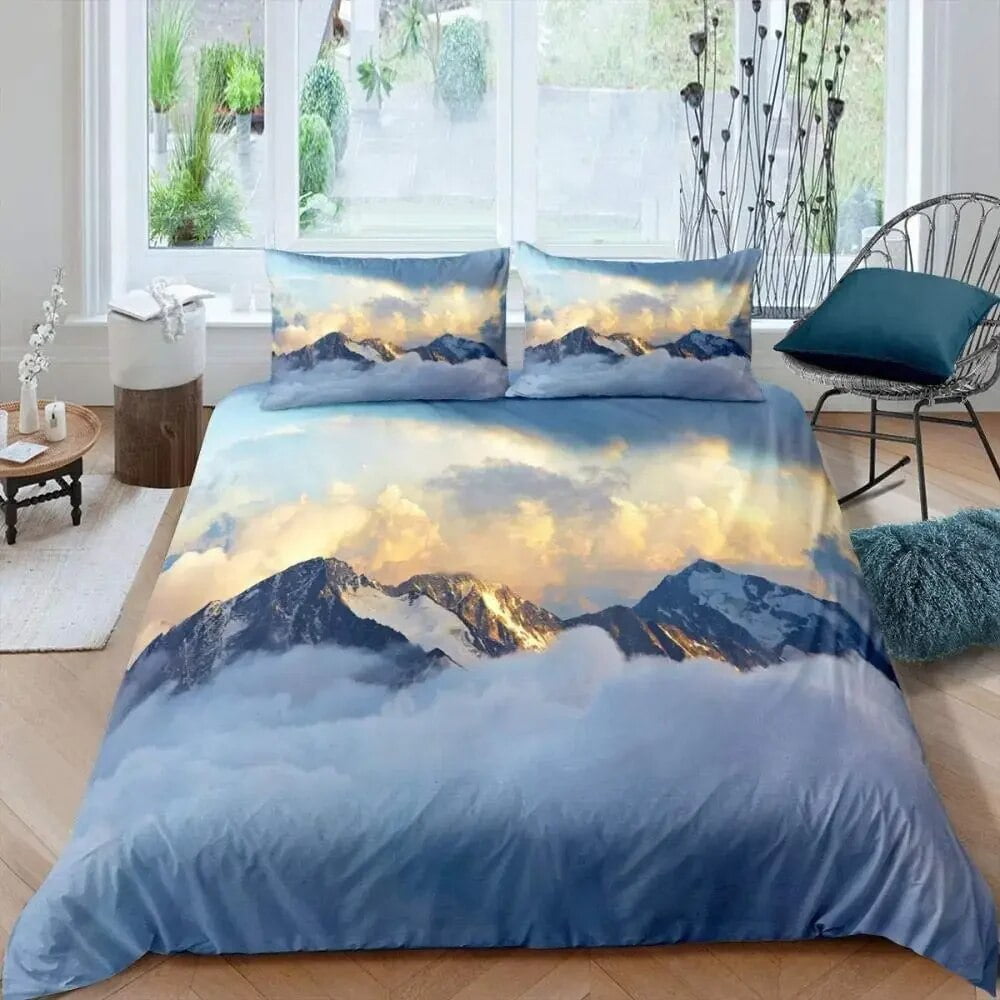 Soft with Soft Fabric Duvet Cover Set Stuning Snow-Caped Mountains Grazing Horses Design Perfect for Nature Lovers Soft Warm plus Breathable Quen