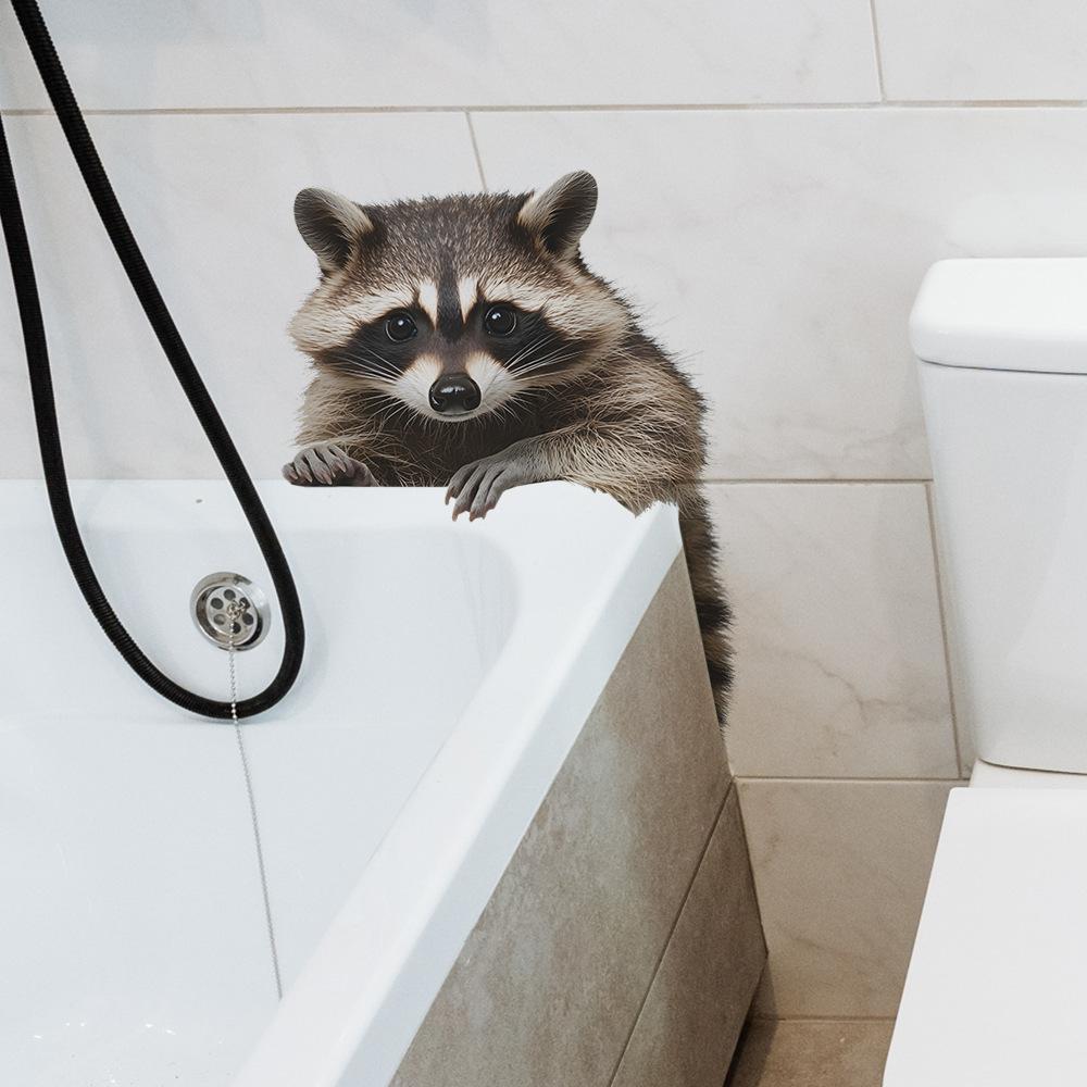 Cartoon Simulation Raccoon Bathroom Toilet Stickers for Beautification and Decoration