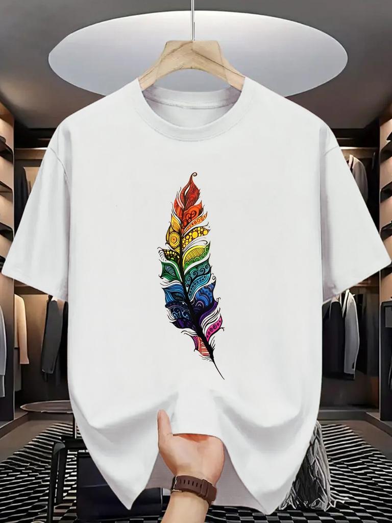 Men's Summer Casual Loose Geometric Print Comfortable Sports Crew Neck Short Sleeve