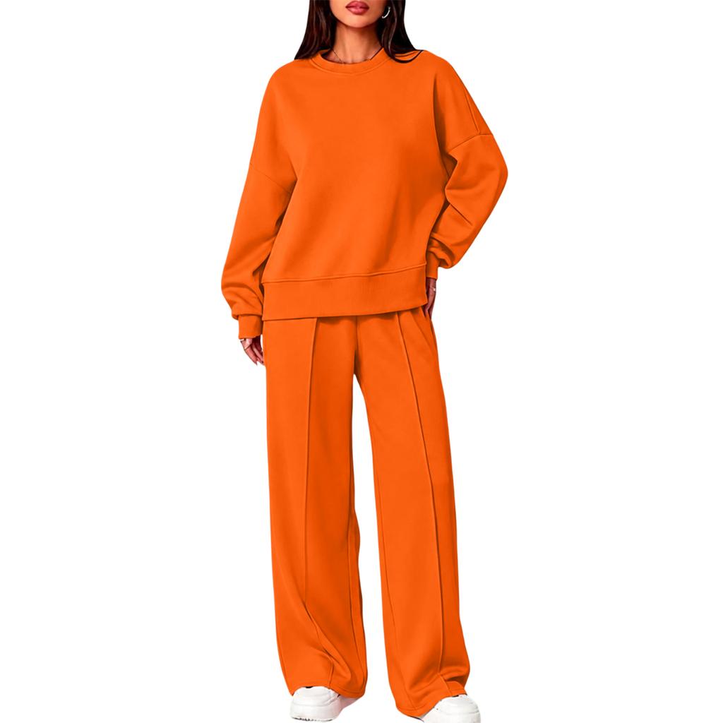Women's Round Neck Long Sleeve Two Piece Set with Pants for Casual Wear