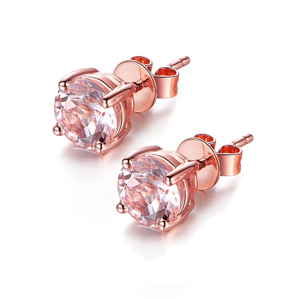 

6MM Pink Gold Pink Morganite High Quality Single Stone Earrings Silver 925 k18 18K White Gold Women Adults Delicate Simple Cute For Both Ears Wife рожевий