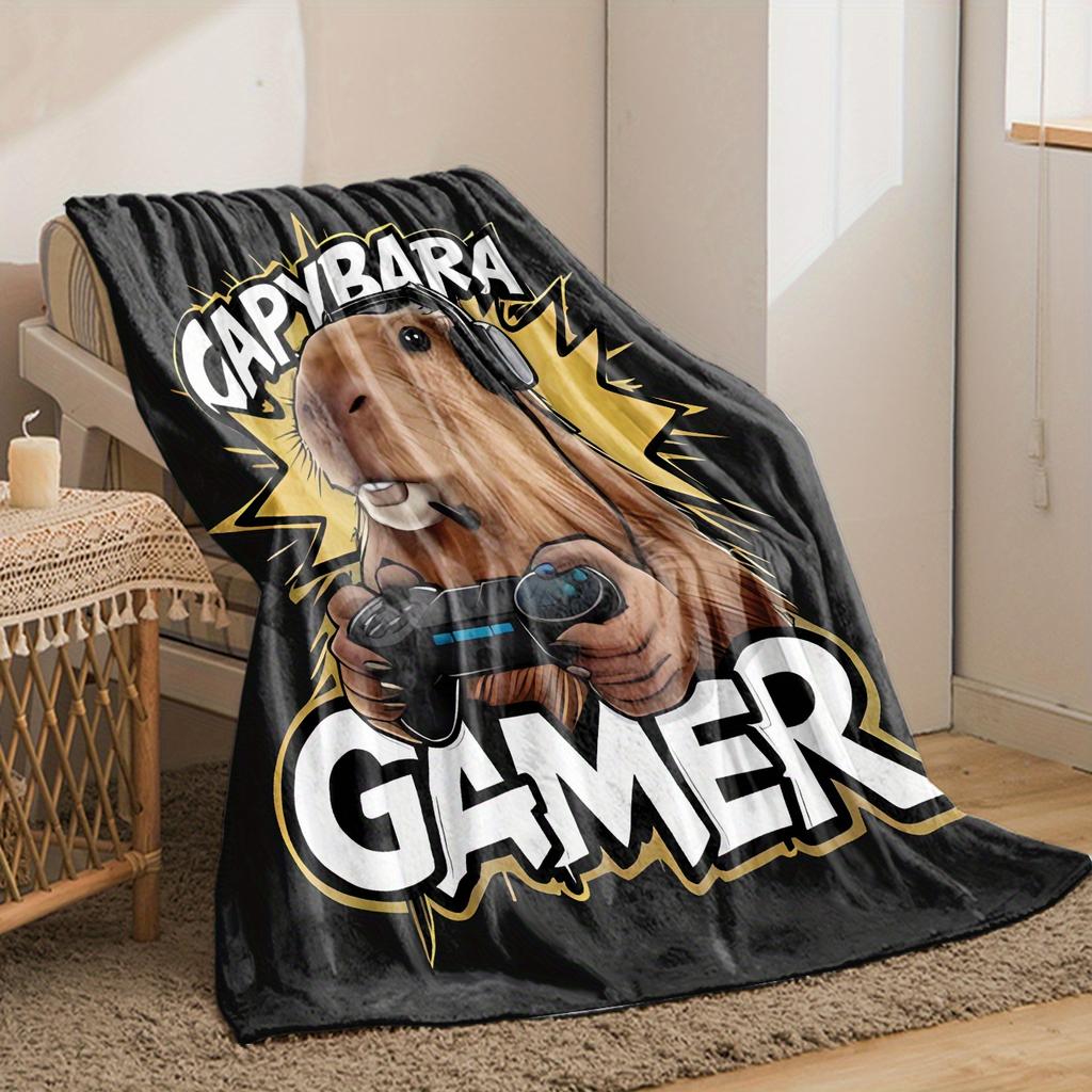 Headphone Gaming Capybara Print Flannel Blanket Soft Warm for Sofa Bed Office Nap, Perfect Gift for Family Friends