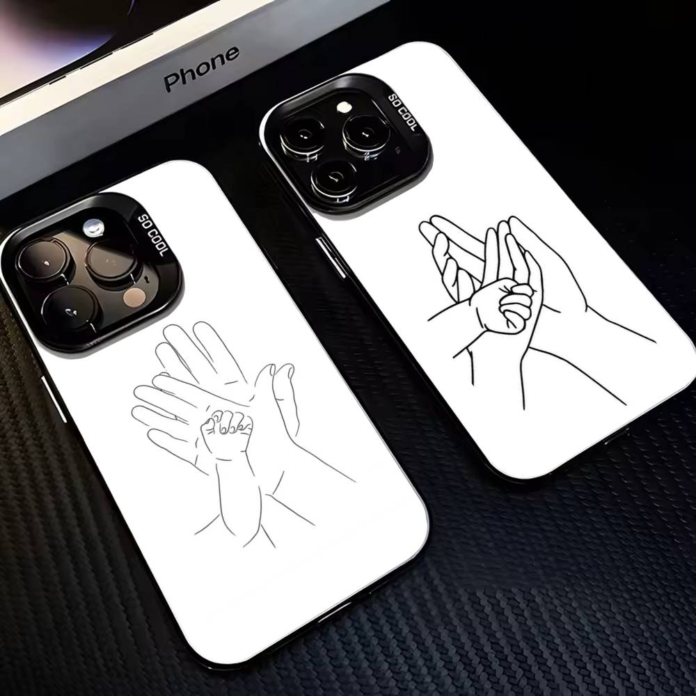 Mom Daughter Son Dad Hold Hands Phone Case For iPhone17,16,15,14,13,12,11 Plus,Pro Max Black Matte Shockproof Cover