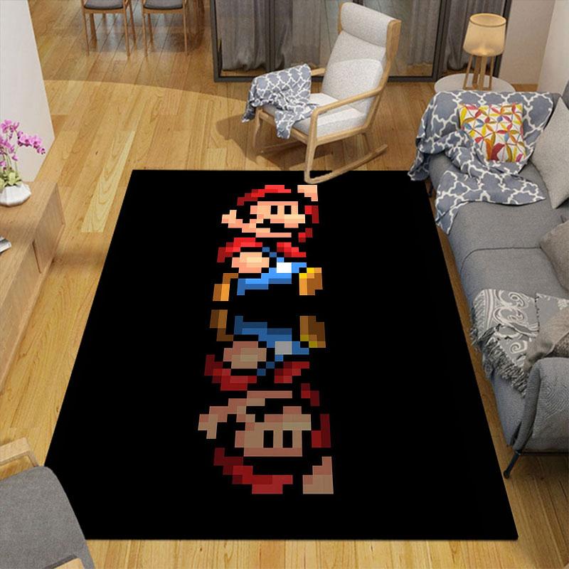 Mario Cartoon Flannel Printed Carpet, Home Sofa Decoration for Living Room & Bedroom, Non‑Slip Play Flannel Floor Mat for Game Room