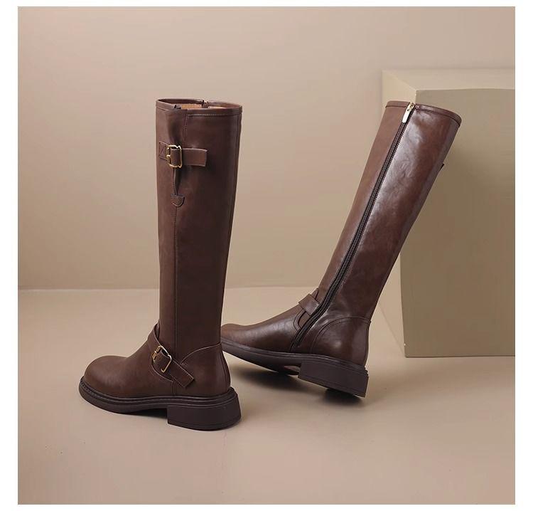 2025 Wasteland British Style Women's Over-the-Knee Riding Boots, Round-Toe, Chunky Mid-Heel, Slimming, Versatile for Autumn/Winter