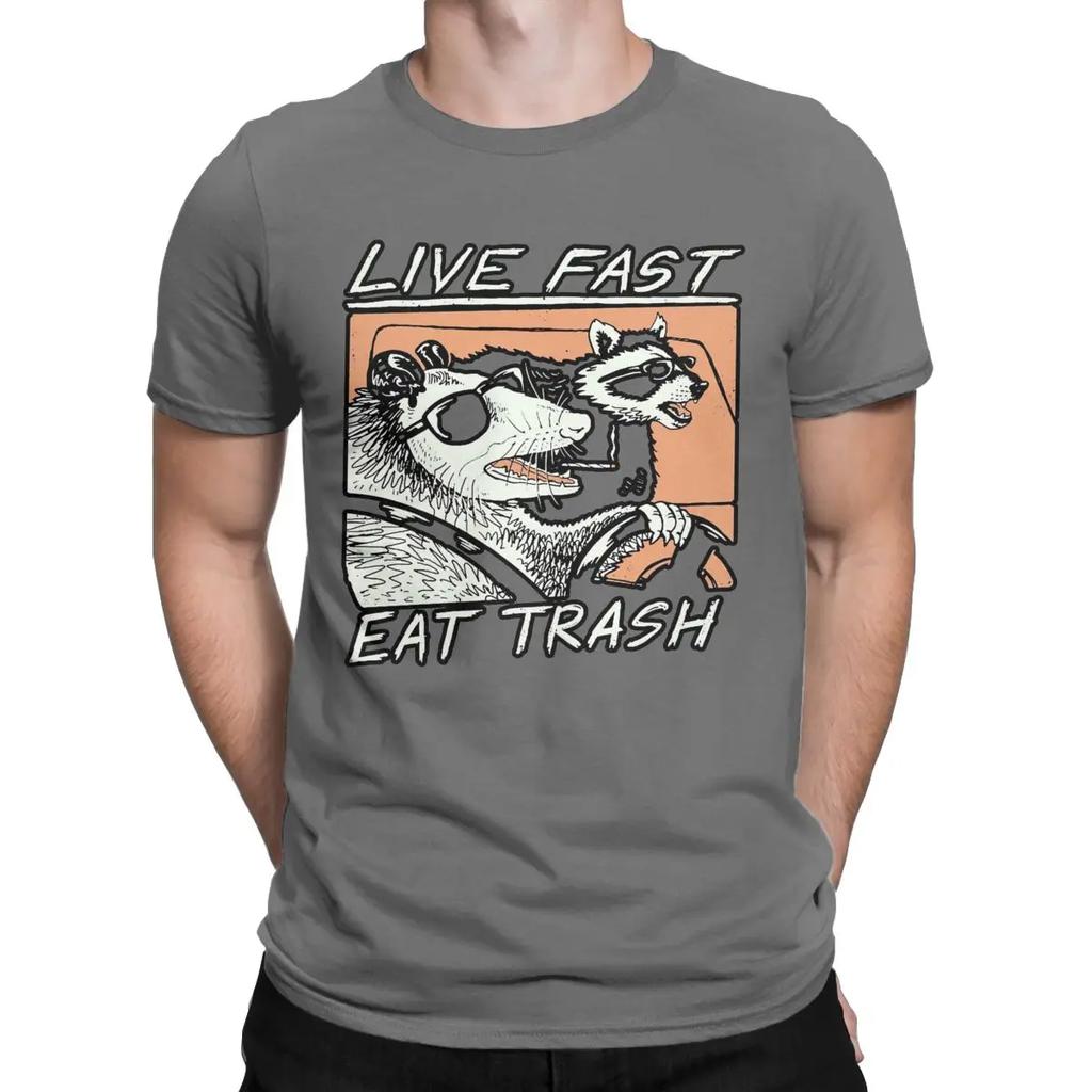 T-shirt Homme Raccoon Graphique Live Fast Eat Trash T-shirt Casual Manches Courtes Col Rond Coton 4XL Vêtements