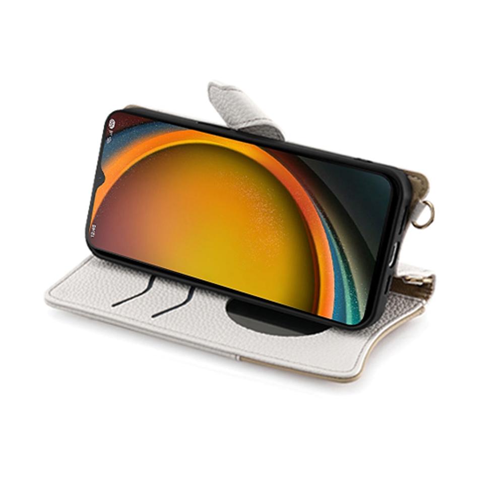 For Samsung Galaxy XCover7 Pro Leather Case Wallet Stand Cover Irregular Tail Style with Chain Strap