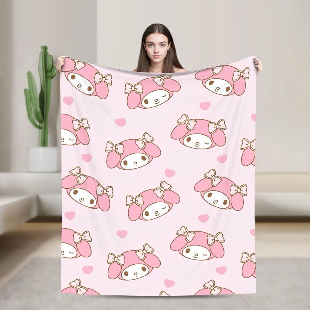 Kawaii My Melody Blanket Flannel Spring/Autumn Anime Multifunction Warm Throw Blanket for Sofa Car Rug Piece