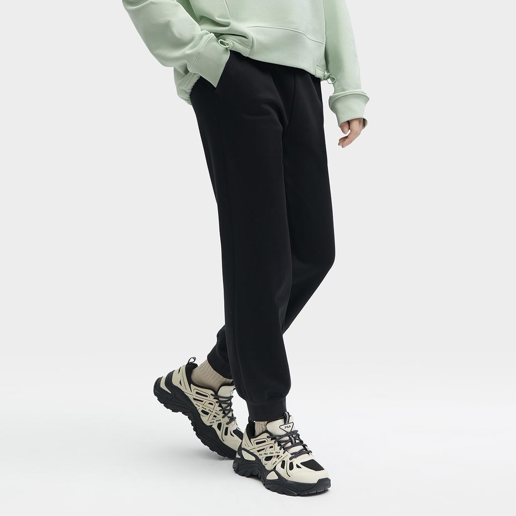 FILA Solid Color Cuffed Casual Knit Sports Pants Women bottoms Black F11W349601F-BK