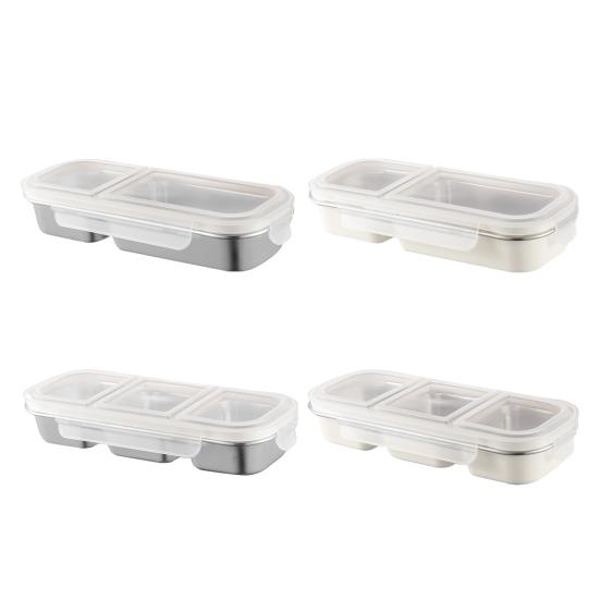 Stainless Steel Snack Containers Reusable 3 Compartment Condiment Box with Lids Food Storage Sauce Cups for School Travel