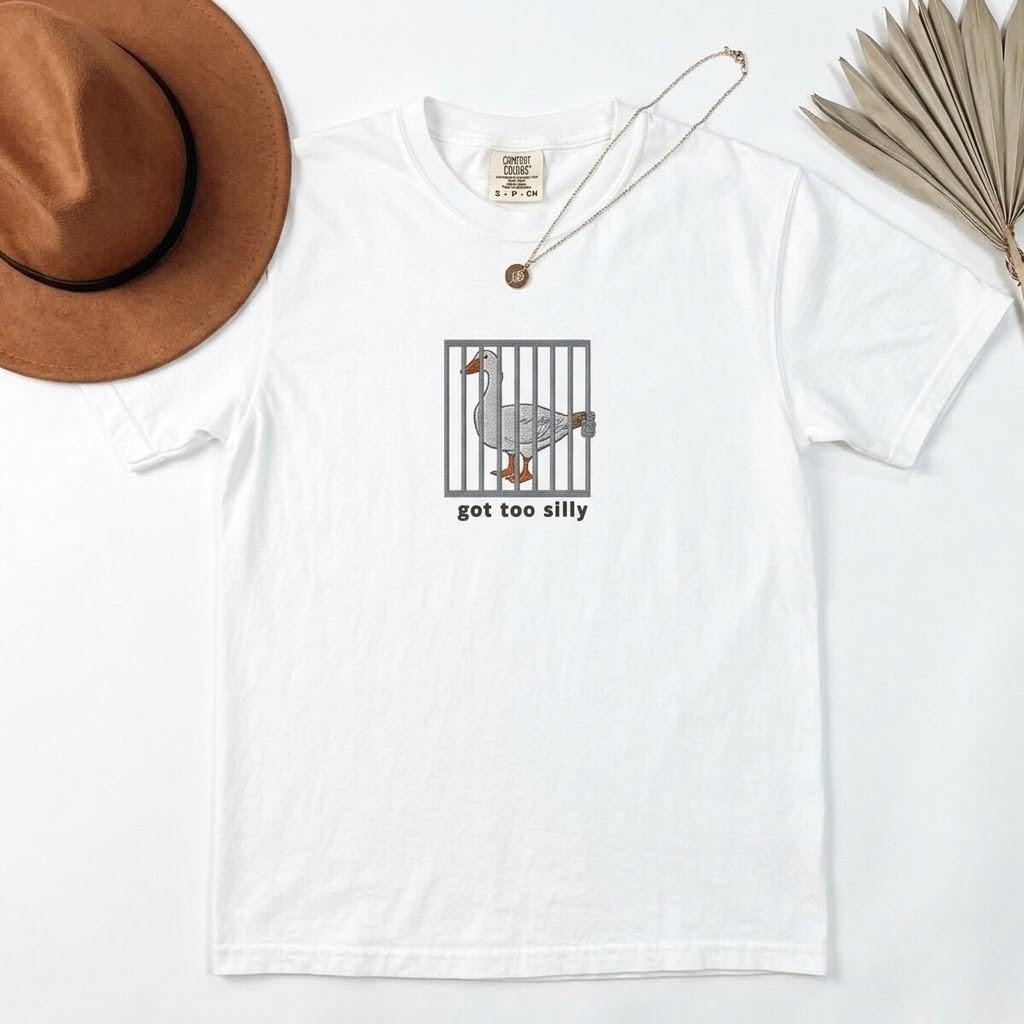 Funny Silly Goose T-Shirt Got Too Silly Meme Shirt Goose In Jail Cage XXXL