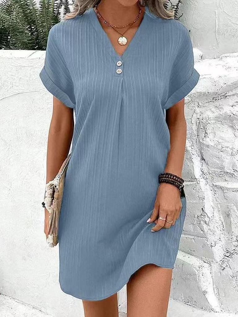 Women's New Style V-Neck Solid Color Sleeveless Comfortable Casual Button Dress