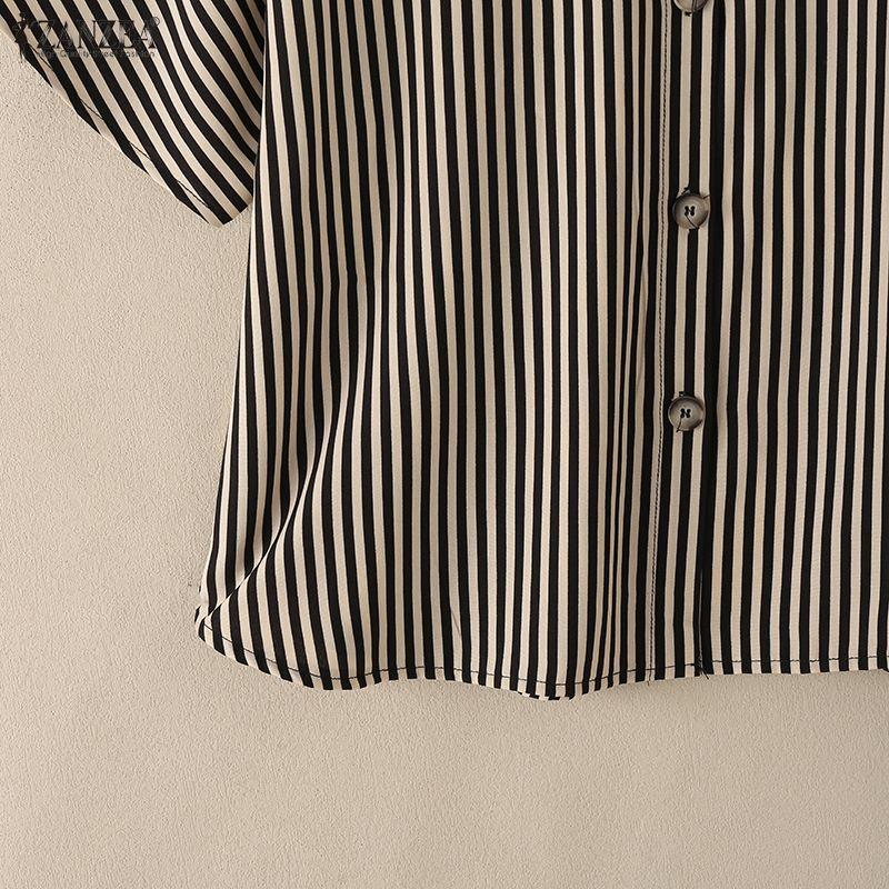 ZANZEA Women Casual Round Neck Stripe Print Loose Half Sleeve Blouse