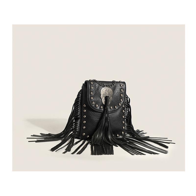 Punk Schulter Tasche Quaste Vernietet Leder Schulter Tasche Für Frauen Europa Und Amerika Brieftasche Reise