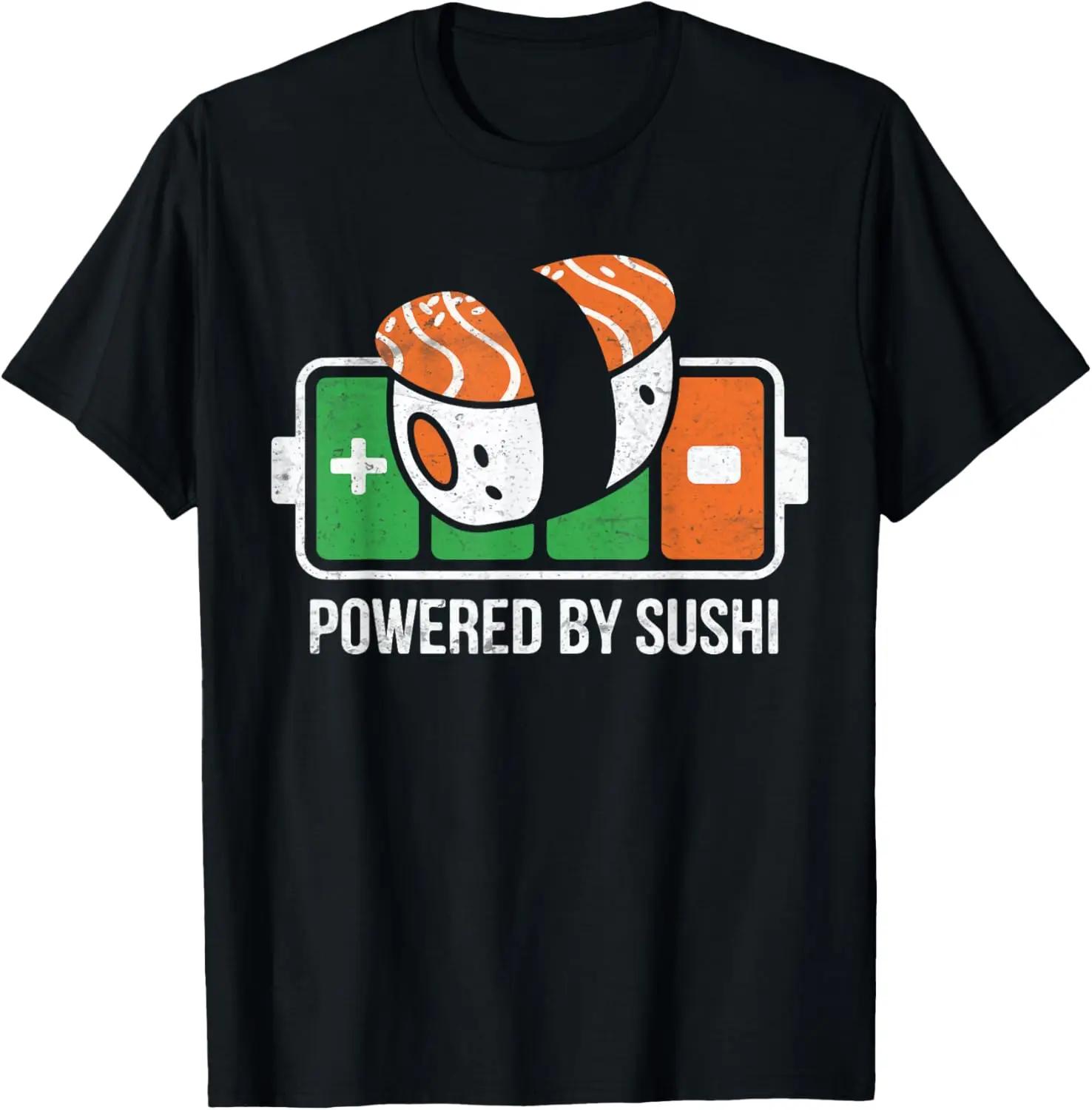 Powered By Sushi Battery Graphic Unisexs Cotton TShirt Funny Food Lover Casual Tee S