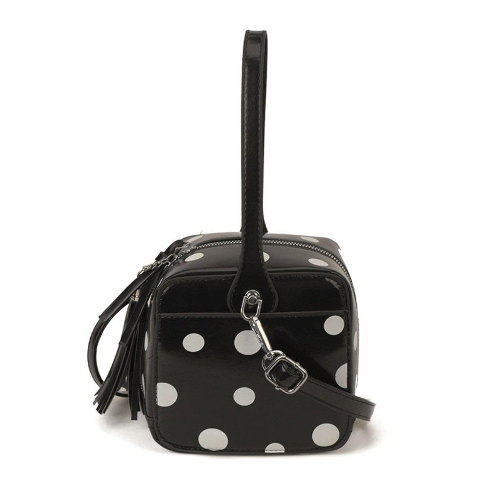 Versatile Elegant Women Polka Dot Handbag Magic Box Shape Zipper Closure Clutch Bag Soft Leather Square Bag