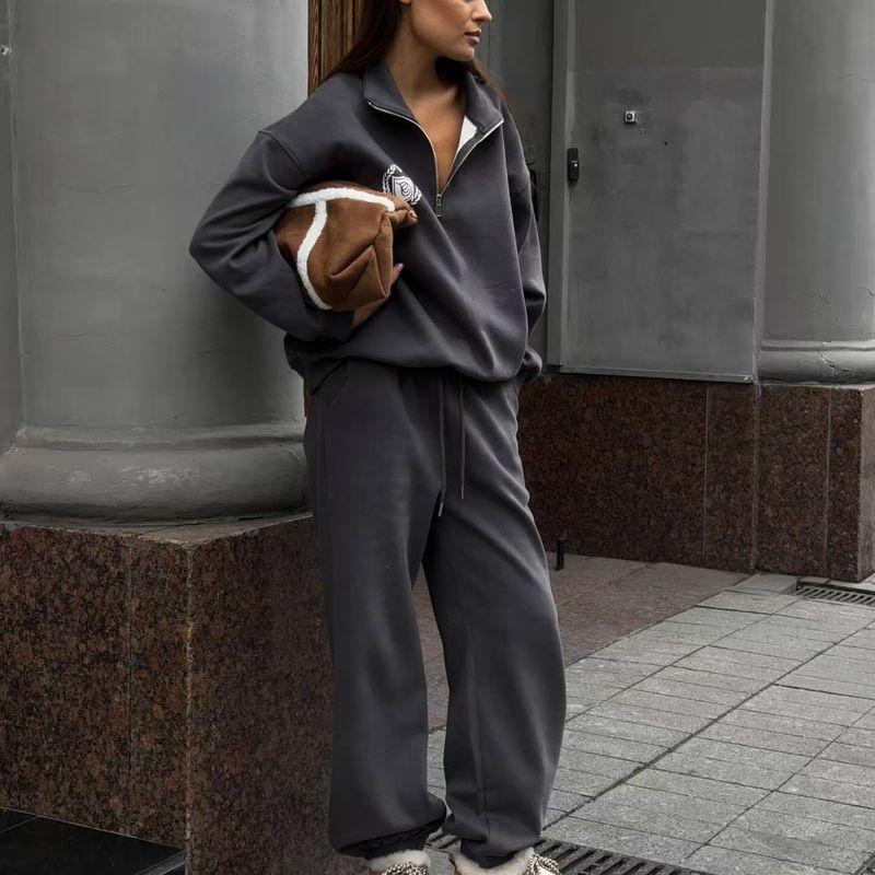 Western Style New Half Zipper Print Hoodie Pants Two-Piece Set Half Zip Top and Pants Set