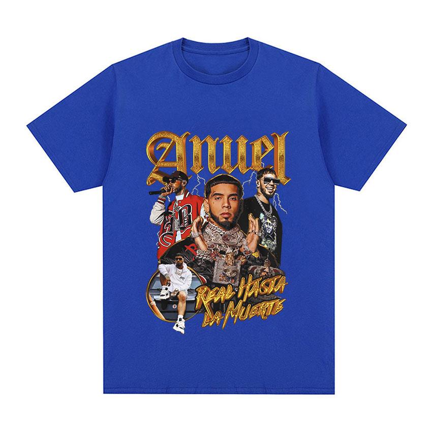 2025 Summer Rapper Anuel AA Retro Graphic T Shirt Real Hasta La Muerte 100% Cotton T-shirt Men's Hip Hop Oversized Tees Men Punk
