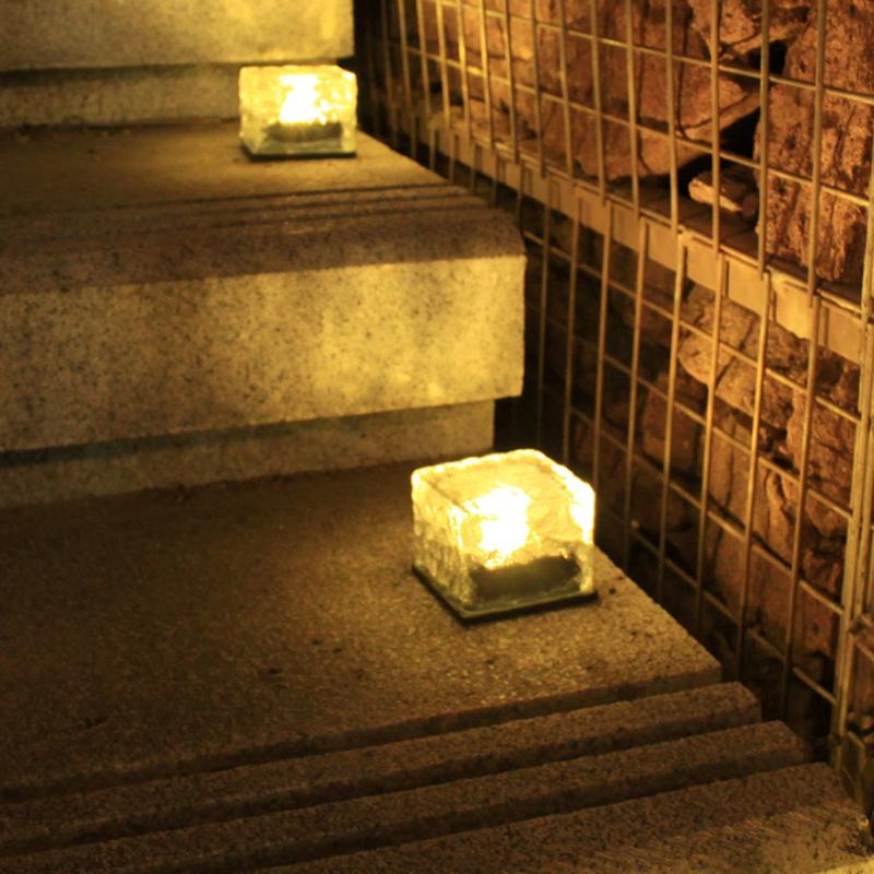 Atmosphere lights Solar Powered Ice Cube Lamp Glass Brick Landscape Square Glass Outdoor Road Courtyard Garden Decoration