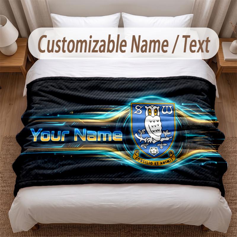 Sheffield Wednesday FC Printed Flannel Blanket Custom Name Text Soft Warm Throw For Bedroom Holiday Gift